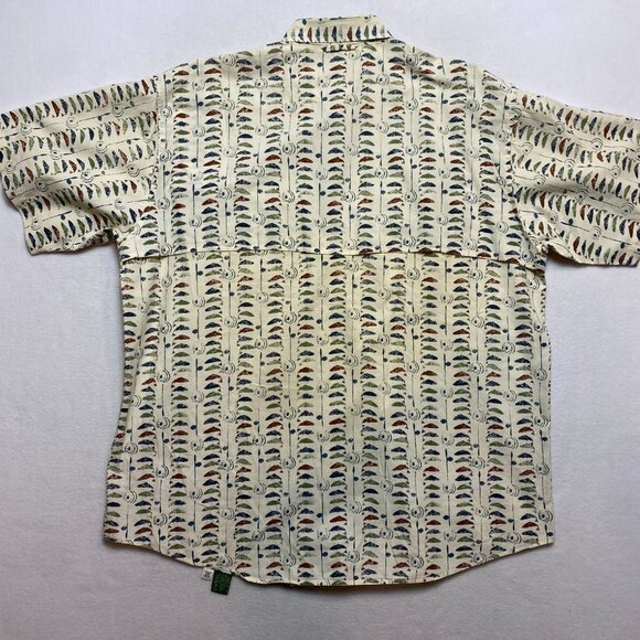 Vintage Orvis Shirt Men's L Beige Short Sleeve Whale All Over Print Button Up - Picture 9 of 12